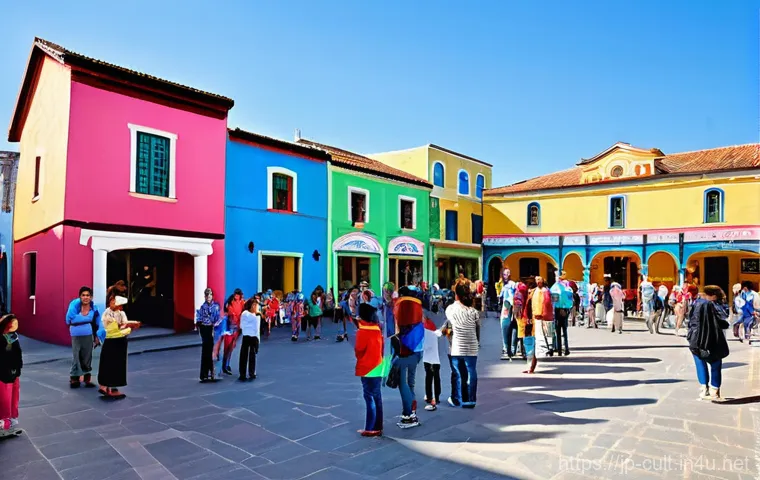 문화예술사로서 일하며 가장 뿌듯했던 순간 - **"Heartfelt Connections Across Cultures"**
    A vibrant, sunlit plaza bustles with a diverse group...