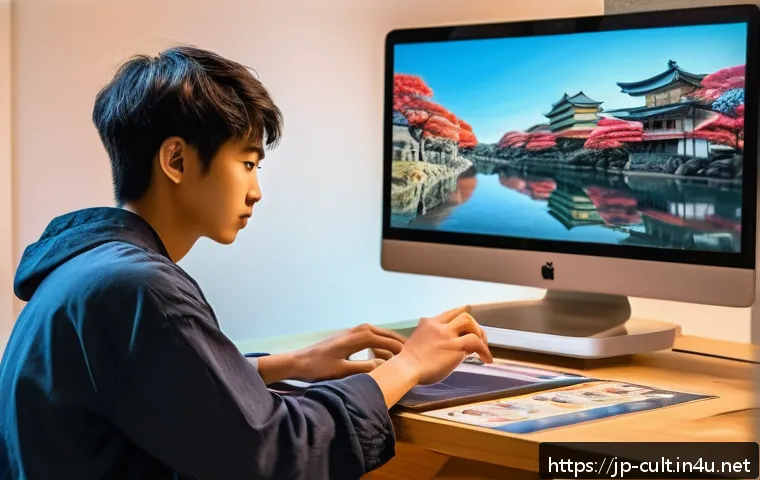 문화예술사로서의 다양한 진로 옵션 - A modern digital art studio scene showcasing a young Japanese content creator filming an educational...